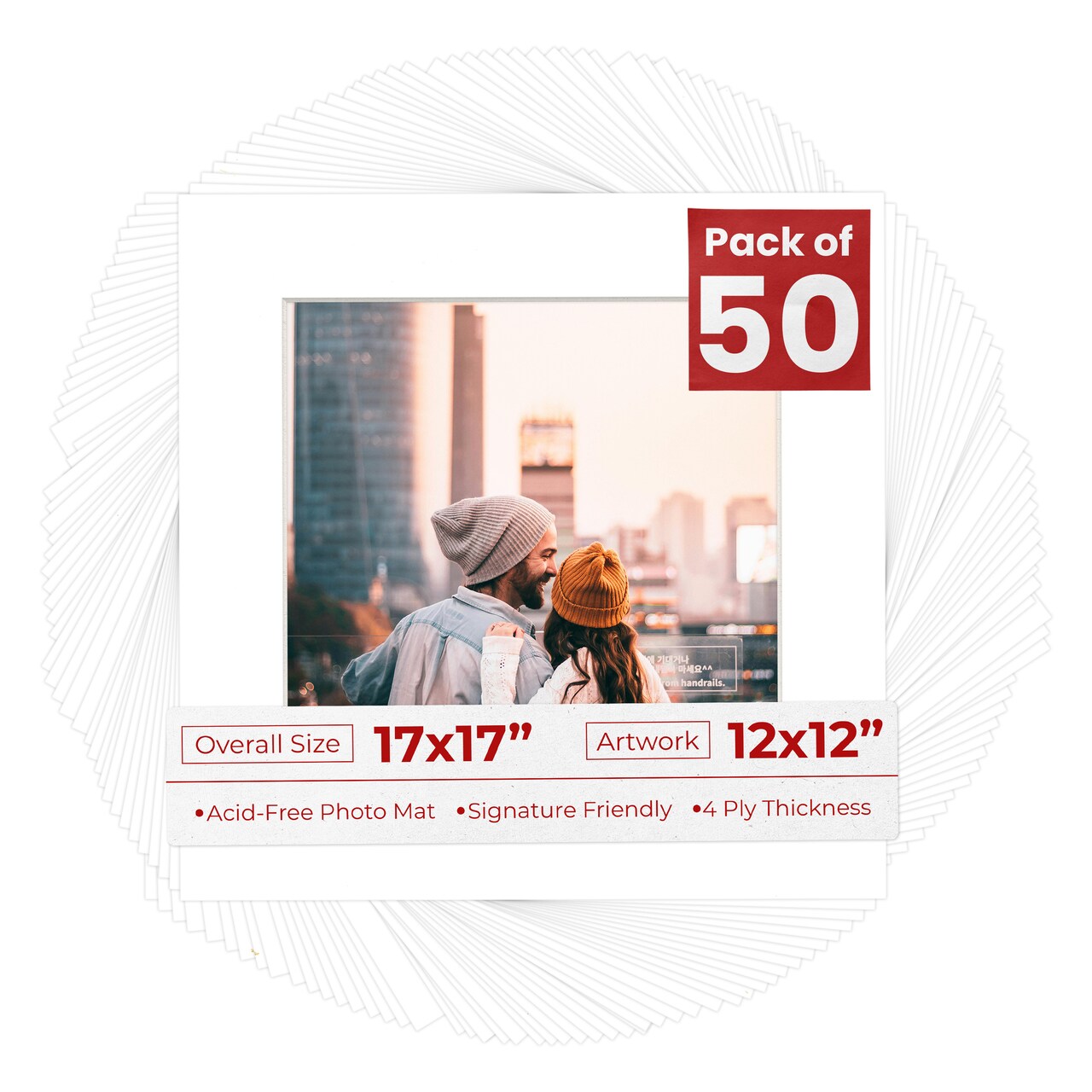 Textured White Mat Board for 17x17 Frames - Fits 12x12 Photos